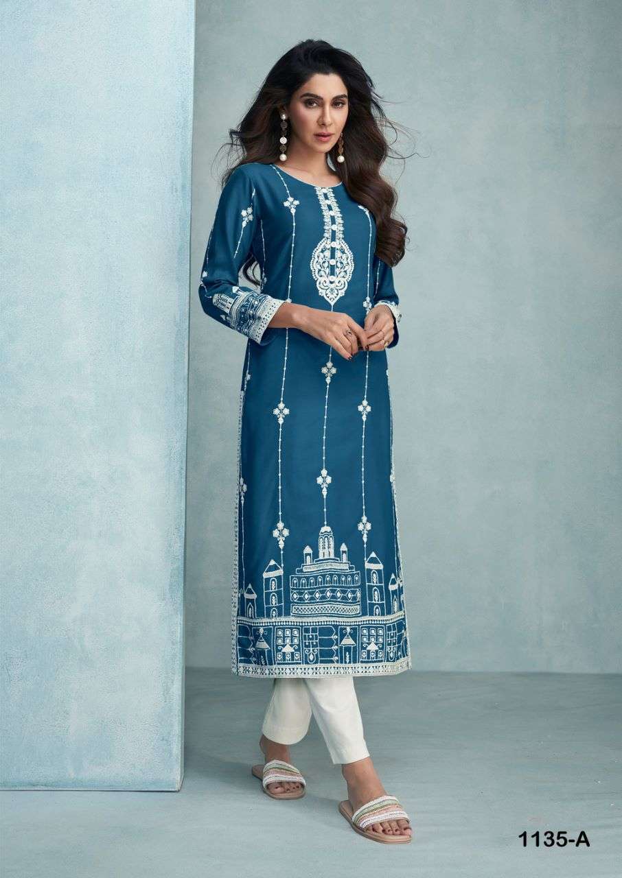 ROOH VOL 6 DARK COLOR PURE REYON VISCOS LAKHNAWI WORK KURTI WITH PANT BY VAMIKA BRAND 1135 A